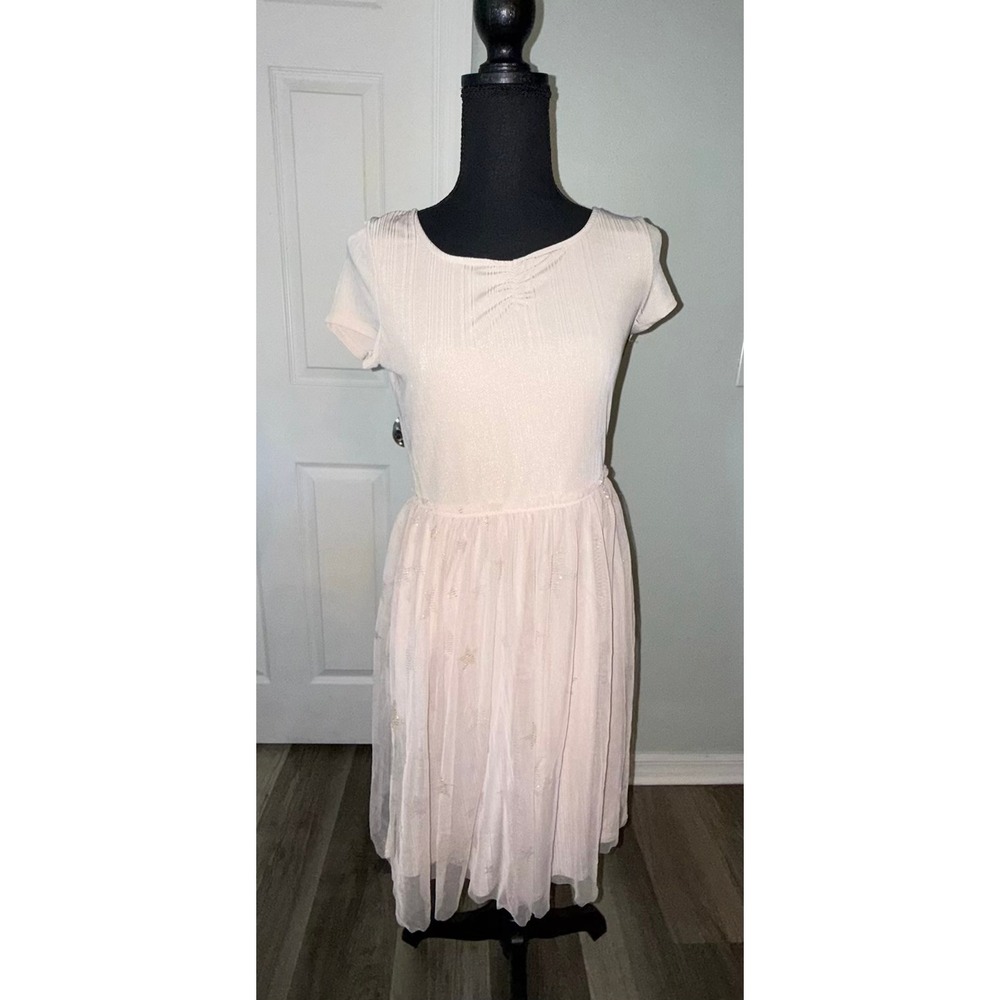 Lovefire Pink Star Tulle Dress Women's Size L/G Short Sleeve